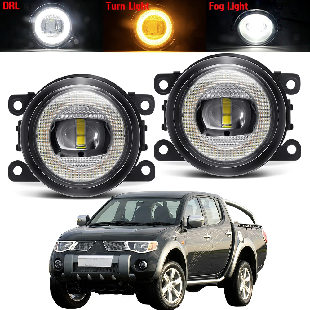 

2 X Car LED Fog Light Assembly For Mitsubishi L200 KB_T KA_T Pickup 2005-2012 Angel Eye Fog Turn Signal Daytime Running Lamp 12V