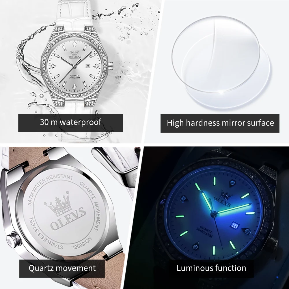 OLEVS 5606 Women‘s Watch Original Light Luxury Fashion Quartz Wristwatch Diamond Bezel Reloj Waterproof Luminous Ladies Watch