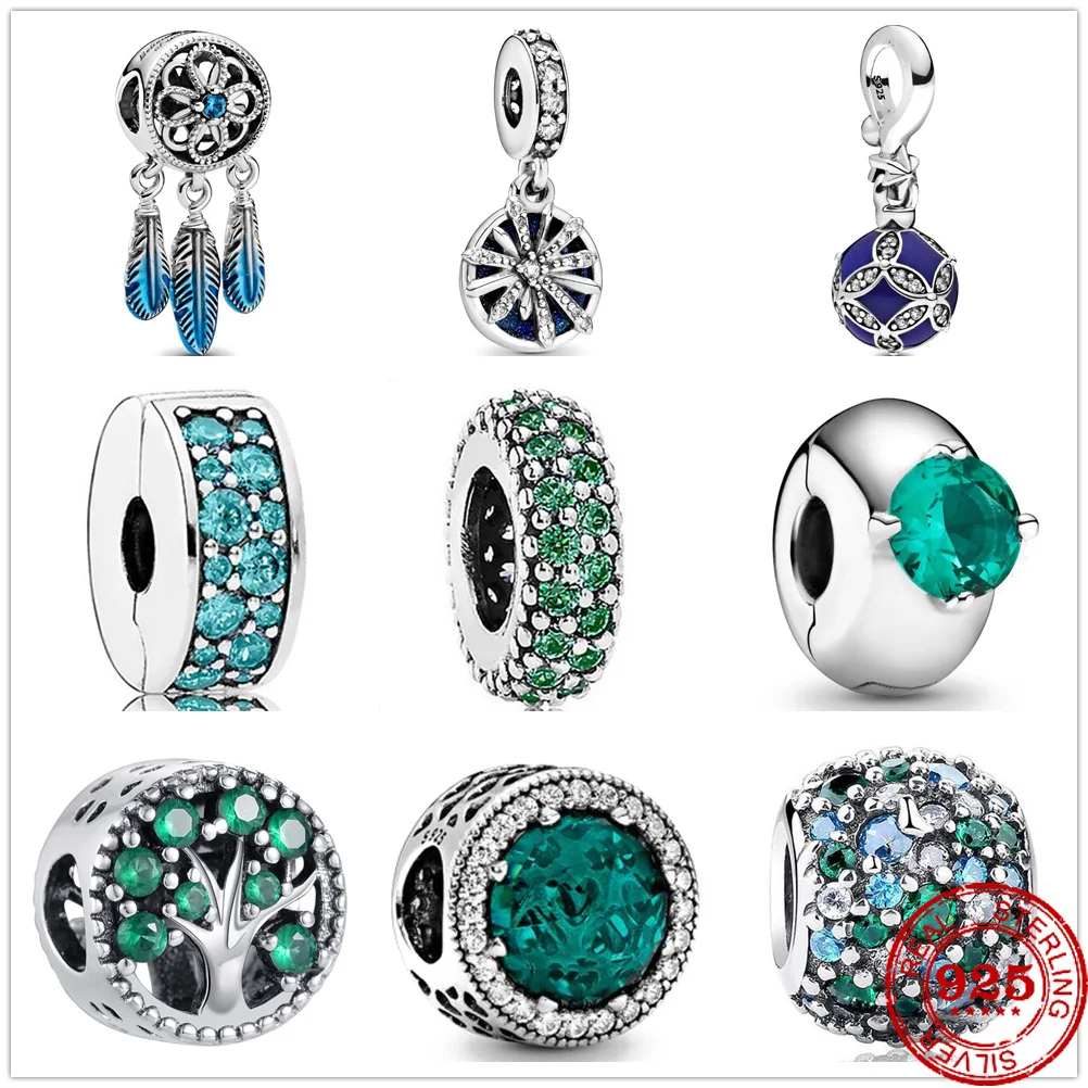 New 925 Sterling Silver Blue Dreamcatcher Ocean Mosaic Pavé Ball Charm bead Fit Original Pandora Bracelet DIY Jewelry For Women