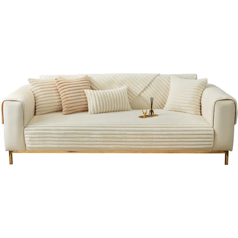 وسادة أريكة من فراء الأرانب الصناعي السميك للشتاء عالية الجودة، وسادة مقعد دافئة، غطاء أريكة S097