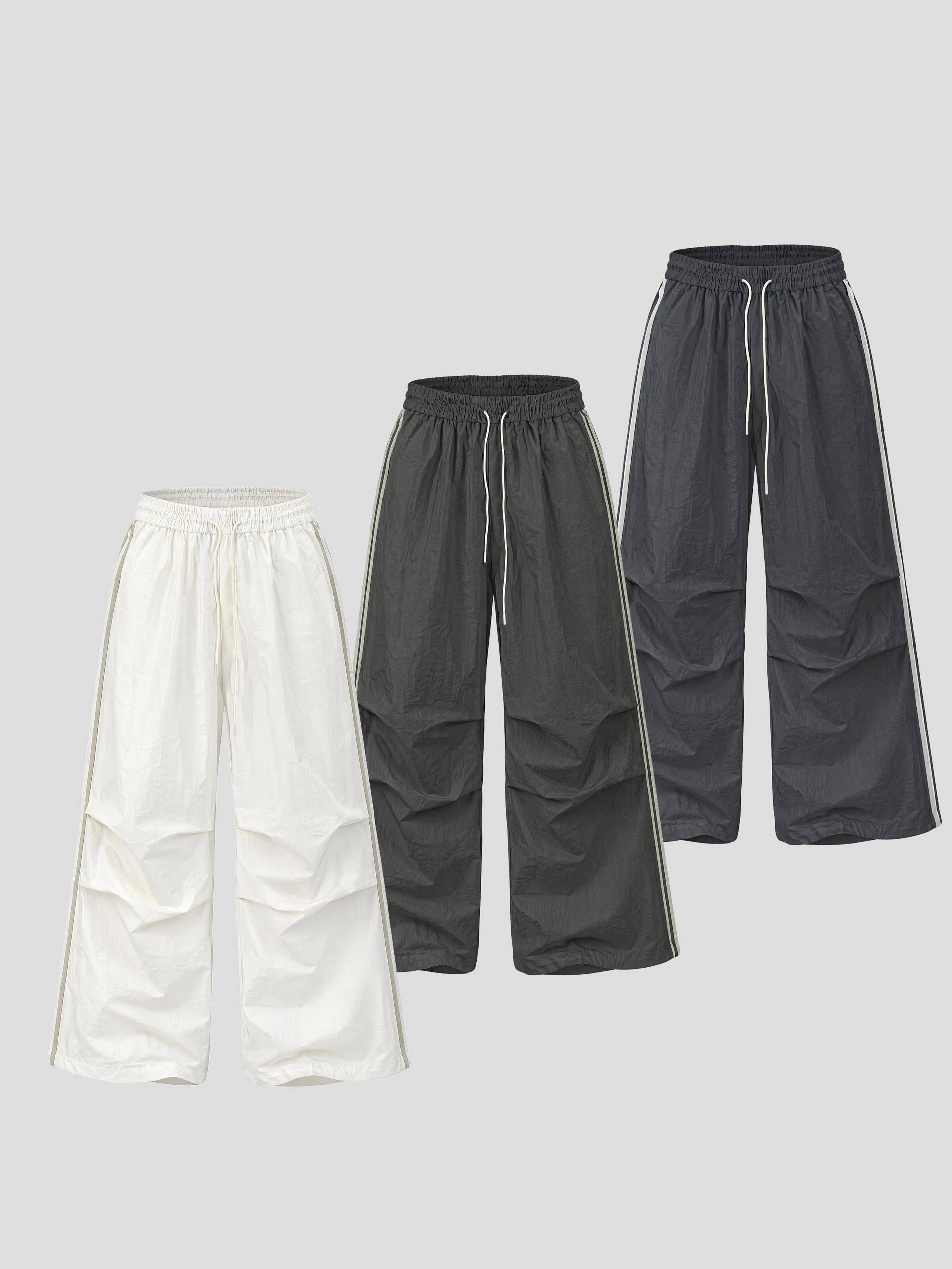 Retro American INSstudios Casual Loose Long Pants Striped Paratrooper Pants Quick Dry Wrinkle Polyester Fiber All Seasons