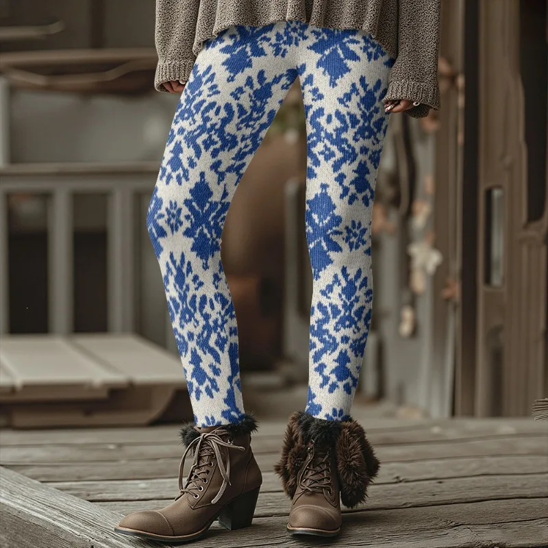 المرأة خمر الملونة الأزهار طباعة سميكة الشتاء طماق الجوارب الحرارية الدافئة لخريف شتاء موضة السراويل الناعمة بسط #6