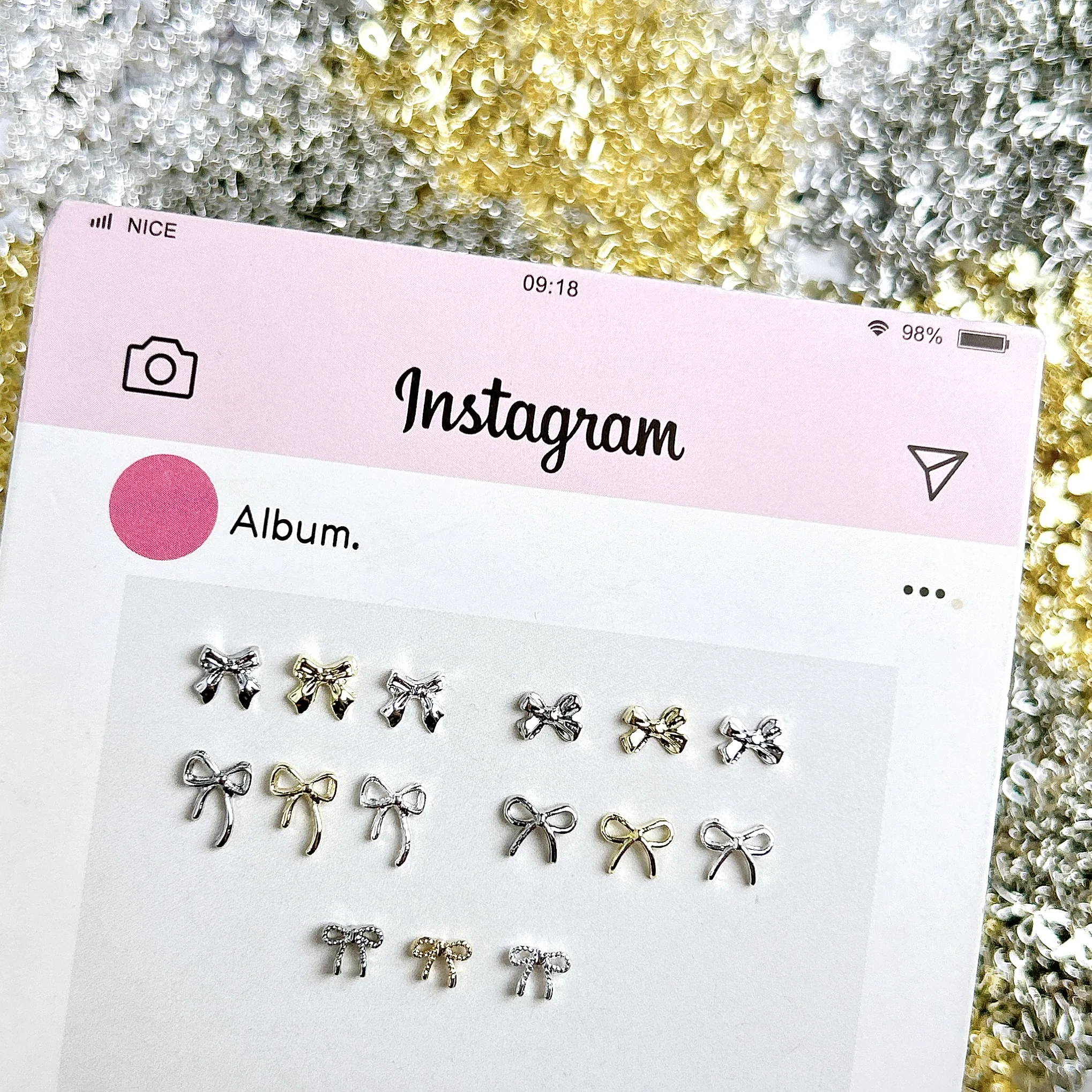 30PCS Multiple Style Alloy Mini Bows Ties Nail Charms Classic Gold Silver Line Bowknot Nail Art Decorations for DIY French Nails