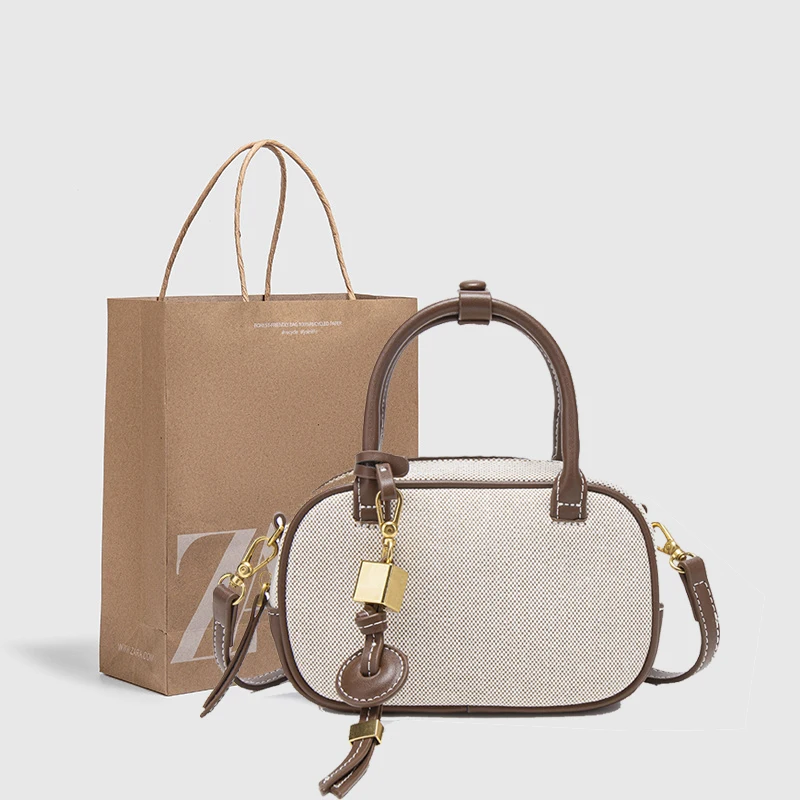 

Mini Topstitched Crossbody Bag for Women Vintage Luxury Design Solid Color Wide Strap Small Shoulder Pillow Handbag