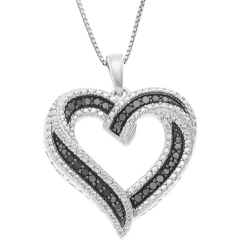 Huitan Halskette mit Herz-Anhänger und glänzendem Zirkonia, modisch, zweifarbig, Liebe, wunderschöne Accessoires, schicker Verlobungsschmuck für Damen