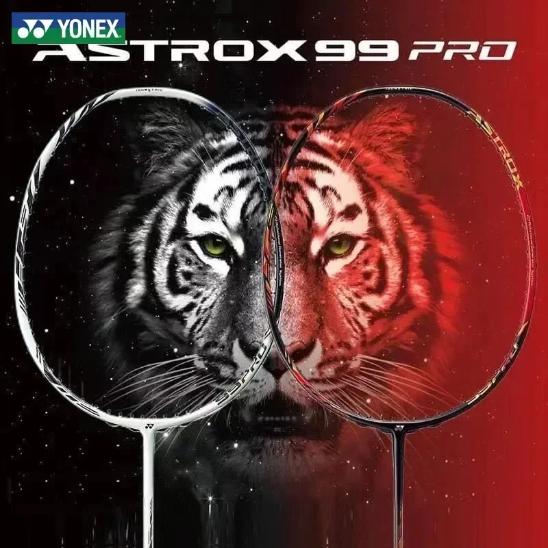 Yonex-AX99 Pro Badminton Racket, High Quality, Carbon Fiber, Offensive, Professional, White, Red, String, 4UG5