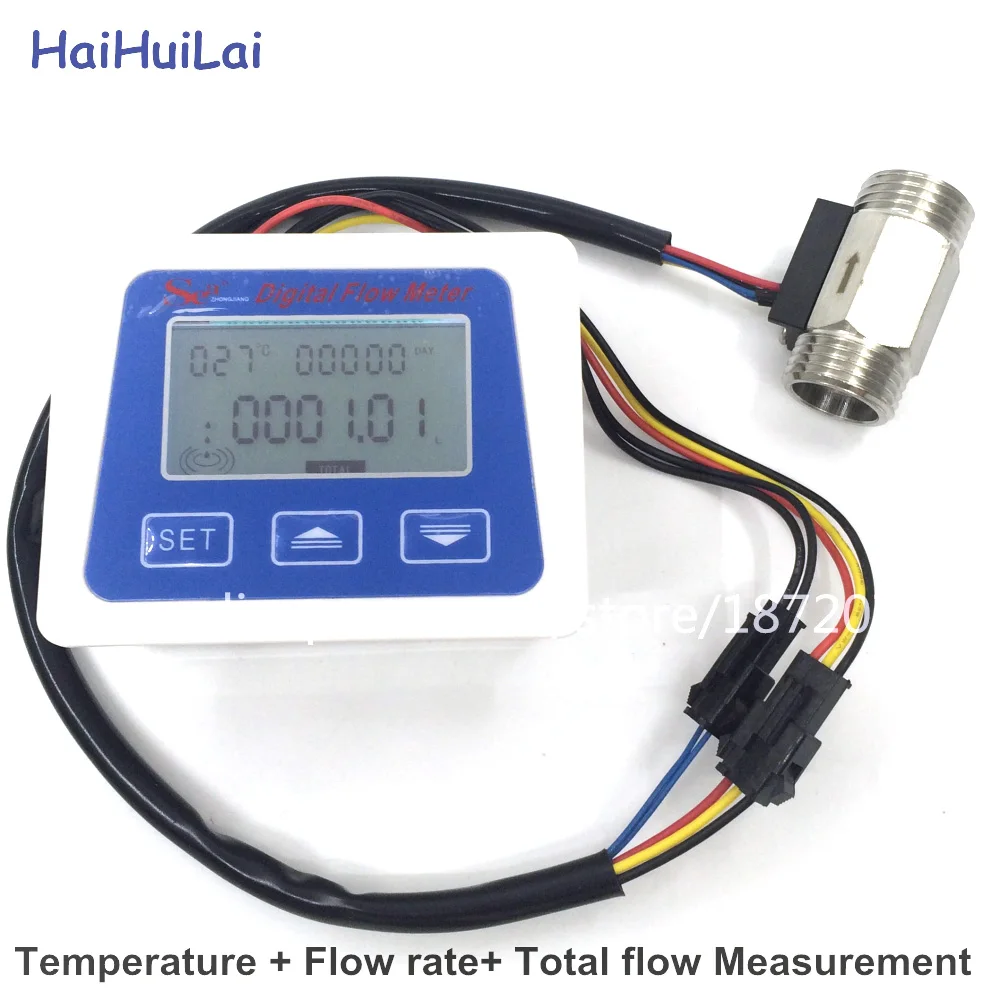 1/2" Temperature  Measure  Flow Rate Total Litters Gal Digital Flow Meter+ Turbine Flow Sensor