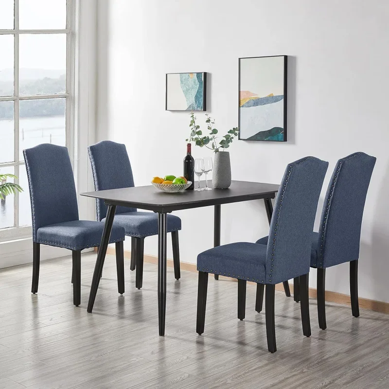 Dining Chairs Set of 6, Upholstered Parsons Chairs with Rubber Wood Legs and Nailhead Trim Fabric Side Chairs for Kitchen Living