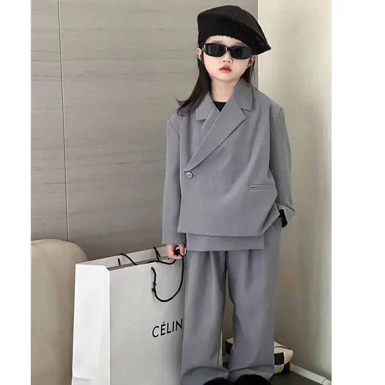 Children's Suit Set 2023 Autumn New Boys And Girls Korean Front Suit Set One Piece Kids Clothes Girls
