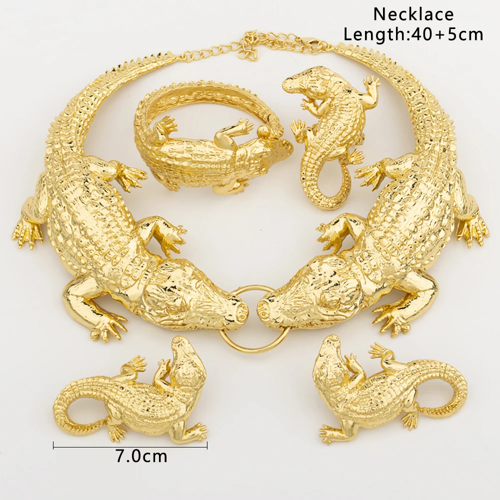 Alligato Crocodile Jewelry African Earring Set Fashion Women Gold Plated Ring Bracelet Wedding Necklace Pendant Dubai Party Gift