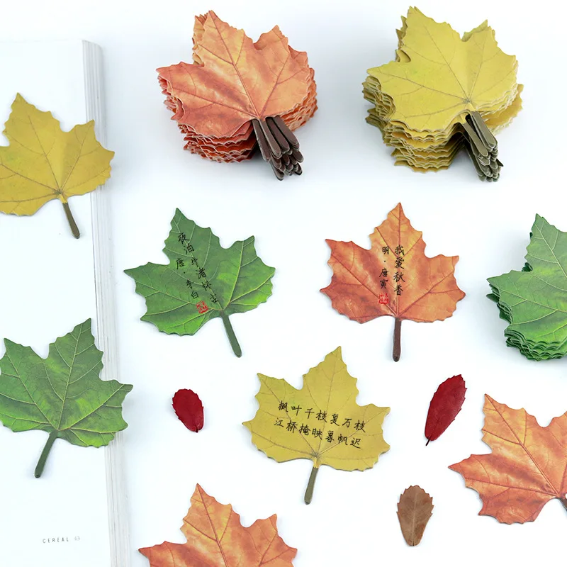 Maple Leaf Notes Book Sticker Message Sticker Wishing Wall Sticker Simulation Leaf Writing Pads Stationery Stickers