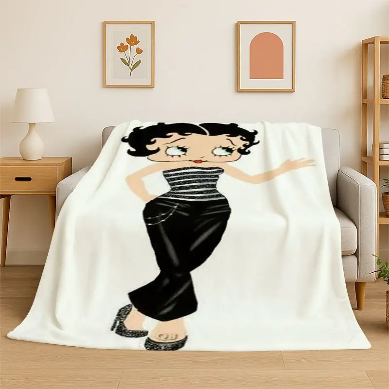 Cute B-Betty Girl B-Boop Cartoon Flannel Blanket,Ultra Soft Warm Plush Throw for Home Bedroom Bed Sofa Cover Office Picnic Gift