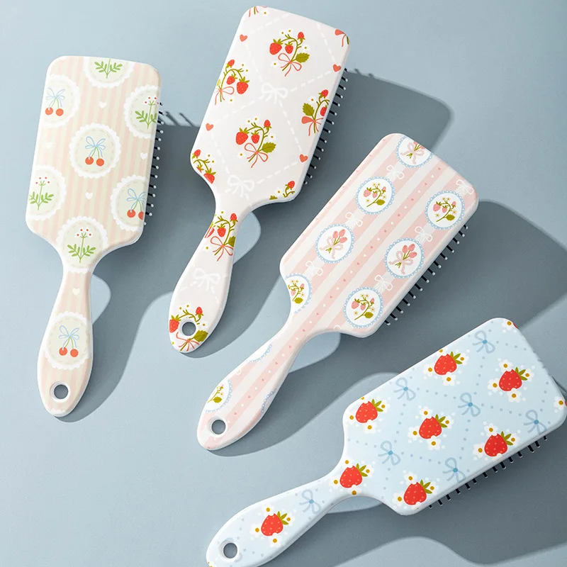 

2-Piece Set of Random Style Fruit Cartoon Pattern Combs, Pastoral Fruit Cartoon Print Hair Combs, Home-Use Girls' Scalp Massage Combs, Styling Cushion Combs, Airbag Combs