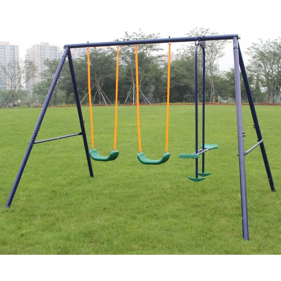 

Heavy Duty AFrame Metal Swing Set for Backyard Outdoor Play: 3 in 1 Design Ideal for and Toddlers Durable Construction for Long