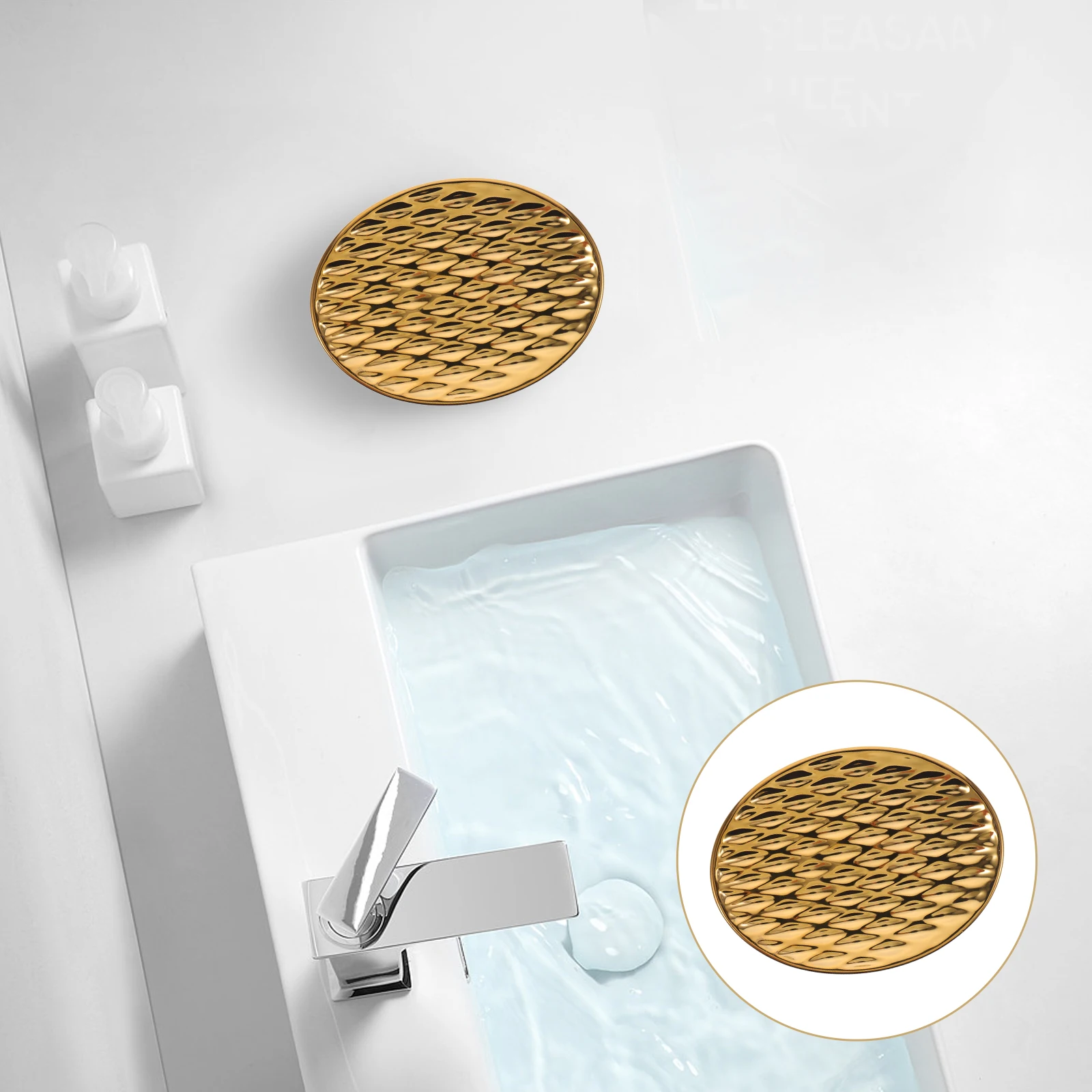 

Ceramic Soap Tray Gold Plated Exquisite Grid Grain Design Simple Generous Bathroom Kitchen Countertop Accessory