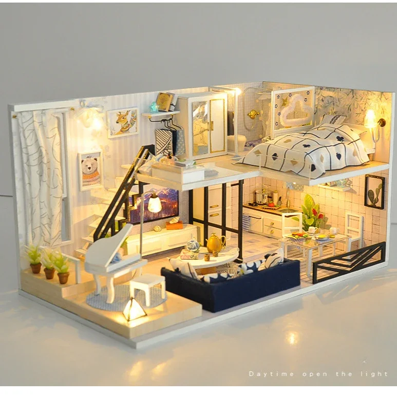 

New Miniature DIY House Kit, Creative Room with Furniture and Glass Cover, Hand Assembled House Model, Romantic Artwork Gift