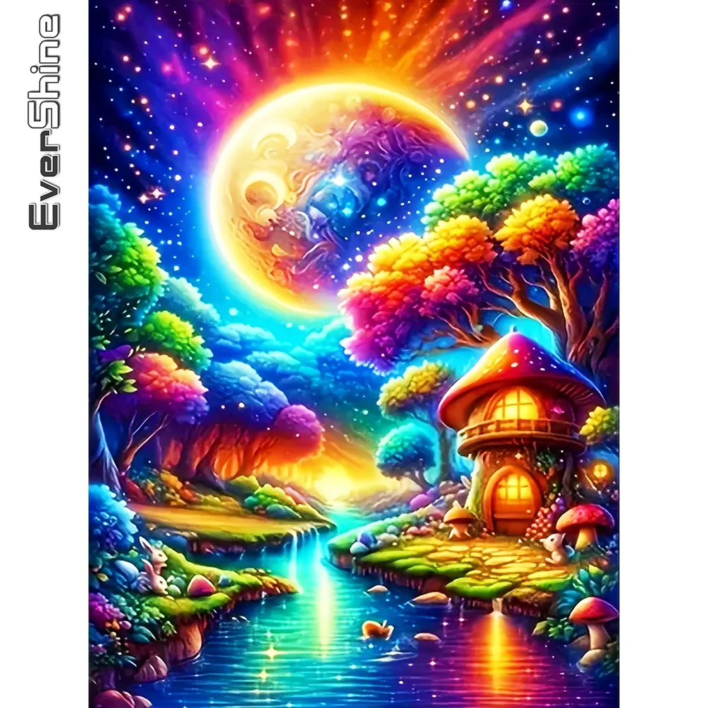 EverShine Diamond Painting Tree House Novelty 2024 5D Mosaic Scenery Lake Cross Stitch Embroidery Fantasy Modern Home Decoration