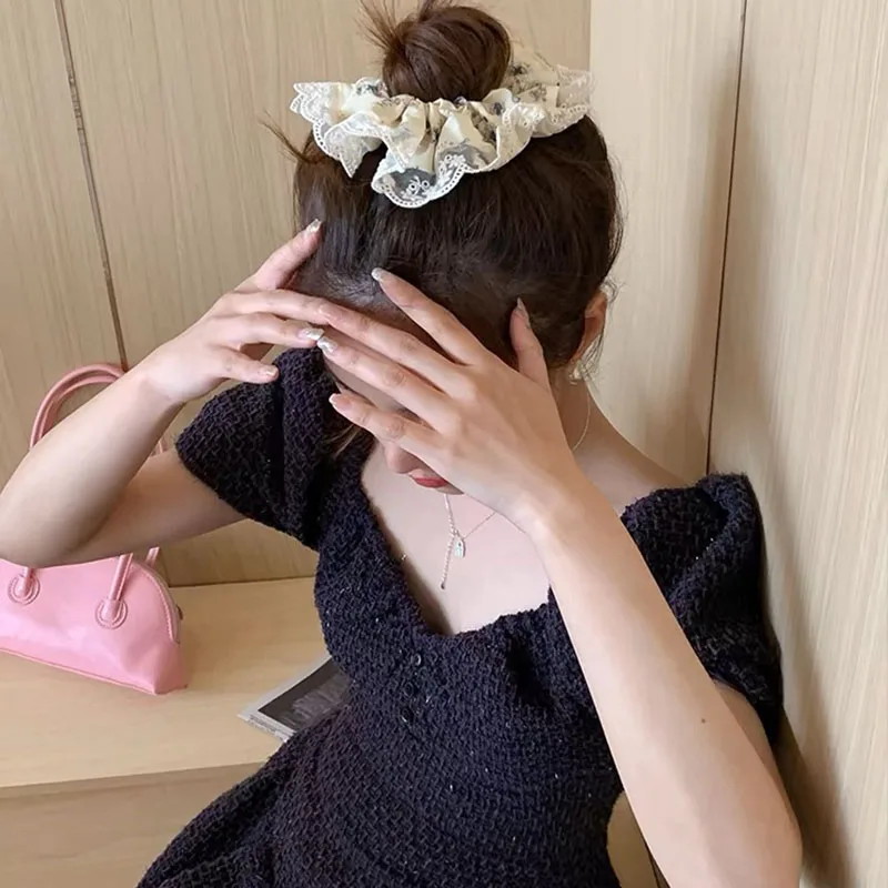 2025 أوائل الربيع جديد لطيف فتاة إكسسوارات الشعر موضة الحلو الدانتيل الطباعة الدانتيل Scrunchie مطاطا Scrunchie الشعر حبل #5