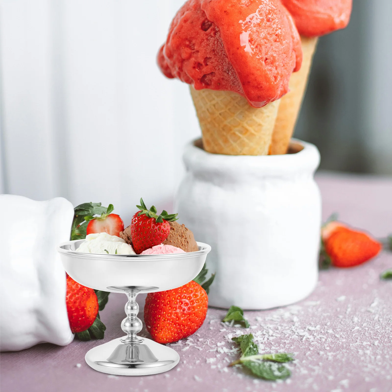 

Retro Dessert Cup Fruit Salad Serving Cups Ice Cream Footed Bowl Stainless Steel Sauce Bowls