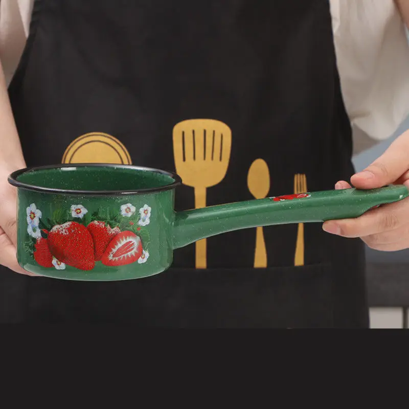 Enameled Water Spoon Milk Pot Vintage Long Handle Soup Ladle Kitchen Tools Can Be Induction Heating Enameled Skillet