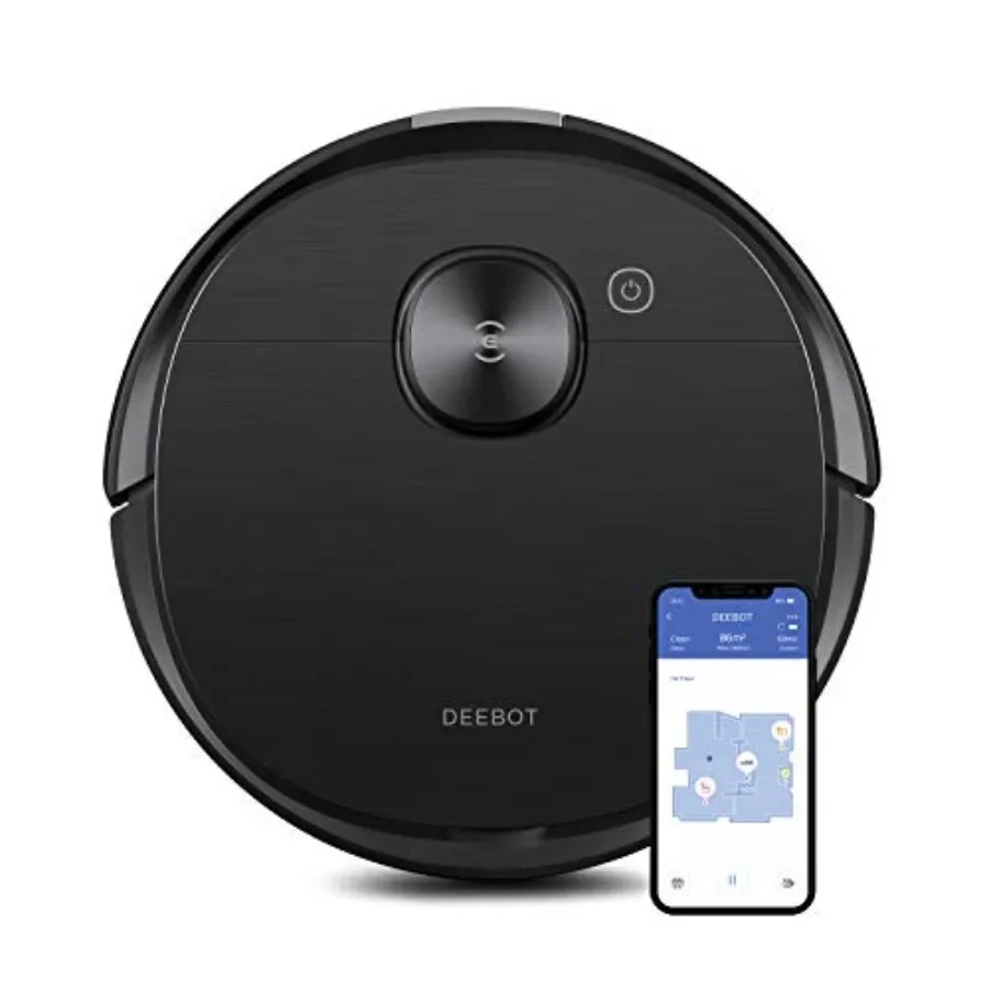 

Robot vacuum cleaner for floors and carpet, ABS plastic body in black, combines vacuuming and mopping, laser mapping and AI obj