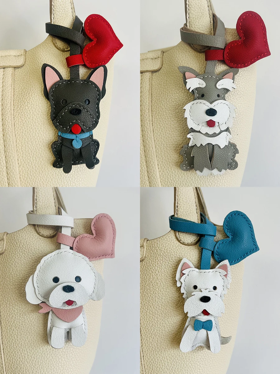 

Cowhide Leather Bag Pendant Yorkshire Dog Key Chain Decoration Cute Dog Bag Pendant Gift Hanging Ornaments