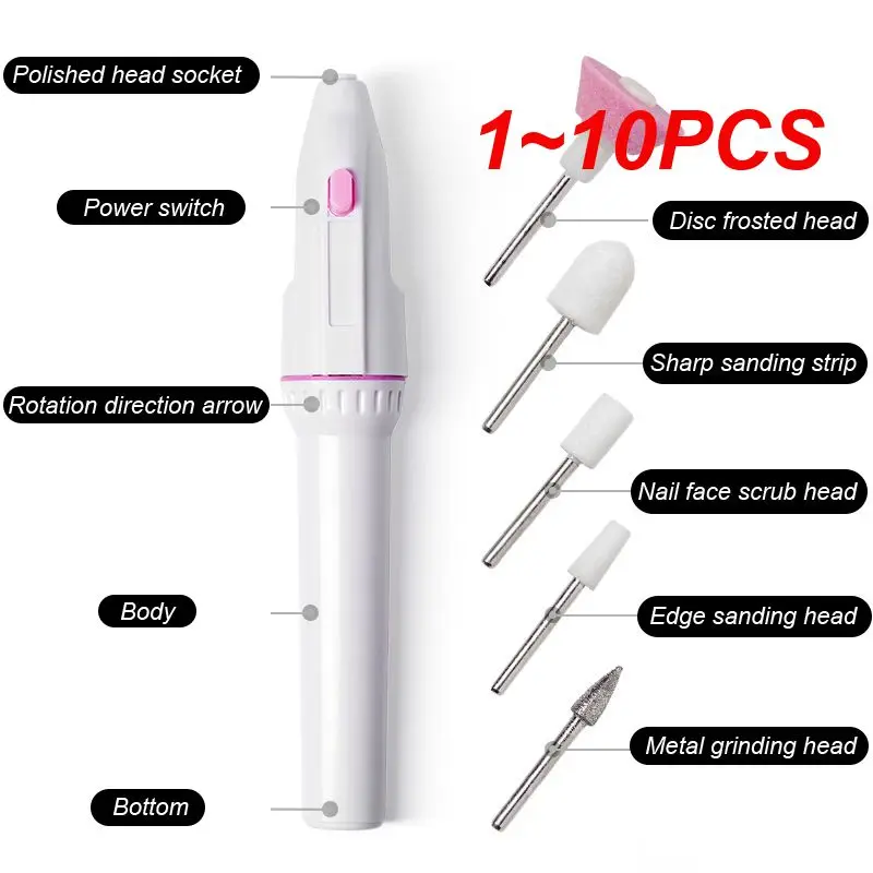 1 ~ 10 Stück in 1 profession ellen Mini-Elektro-Nagelbohrer-Kit Batterie Nail Art Peeling Polieren Nagellack Datei Stift Werkzeug