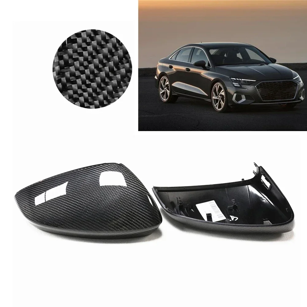 

New！For Audi A3 2021 With Lane Assist Mirror Cover Car Rear View Cap Real Dry Carbon Fiber Replacement Reverse Shell Cases Clip