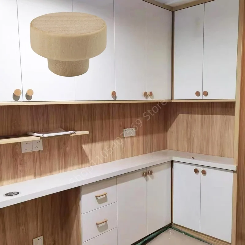 5/10Pcs Round Wooden Cabinet Knobs with Screws for Wardrobe Dresser Closet Unfinished Wood Cupboard Furniture Pulls Handles