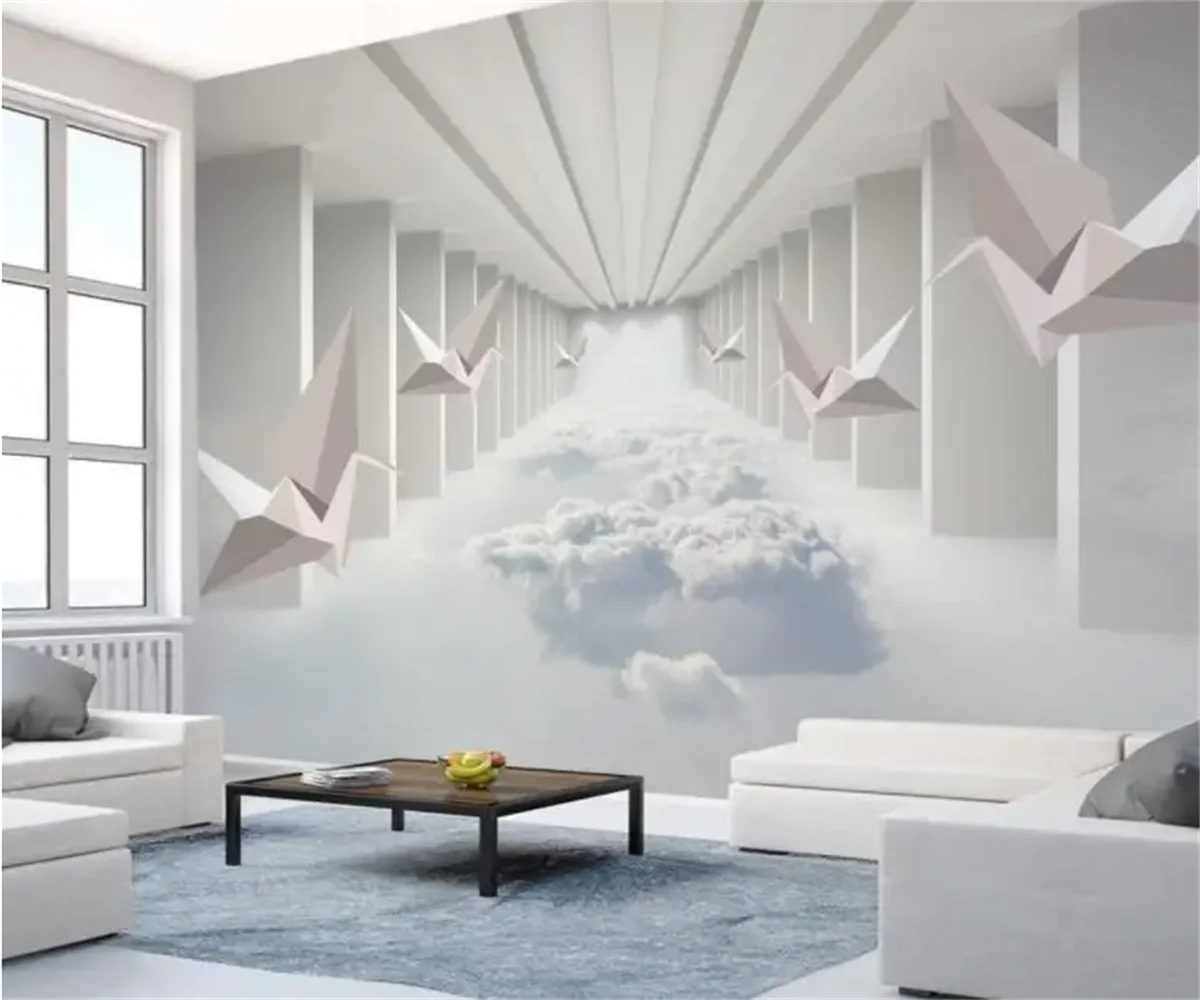 

Custom home decoration wallpaper 3d high-quality Geometric architecture with white clouds papel de parede photo wallpaper