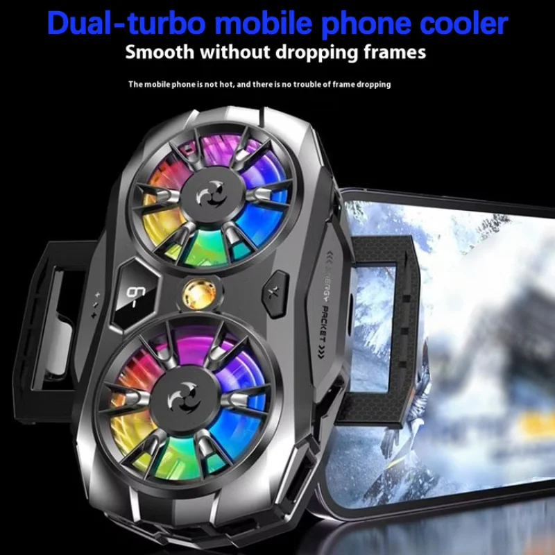 Dual-Turbine Mobile Phone Cooler - Exclusive for Mobile Game Players and Live Streaming. Cool Appearance, RGB Lights