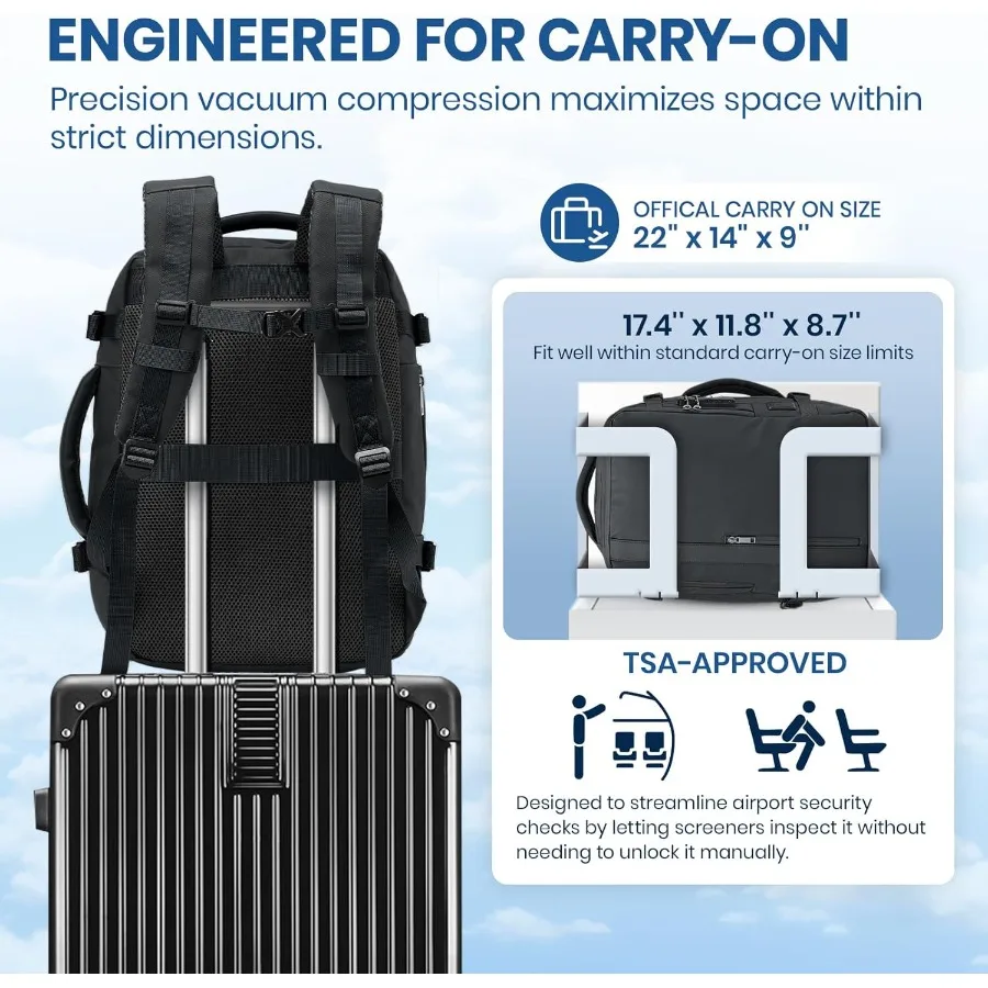 Fanwoli حقيبة ظهر للسفر مفرغة تحمل الأمتعة مع قفل TSA وسحاب مضاد للسرقة قابل للتوسيع مع مضخة ضغط Wa #3