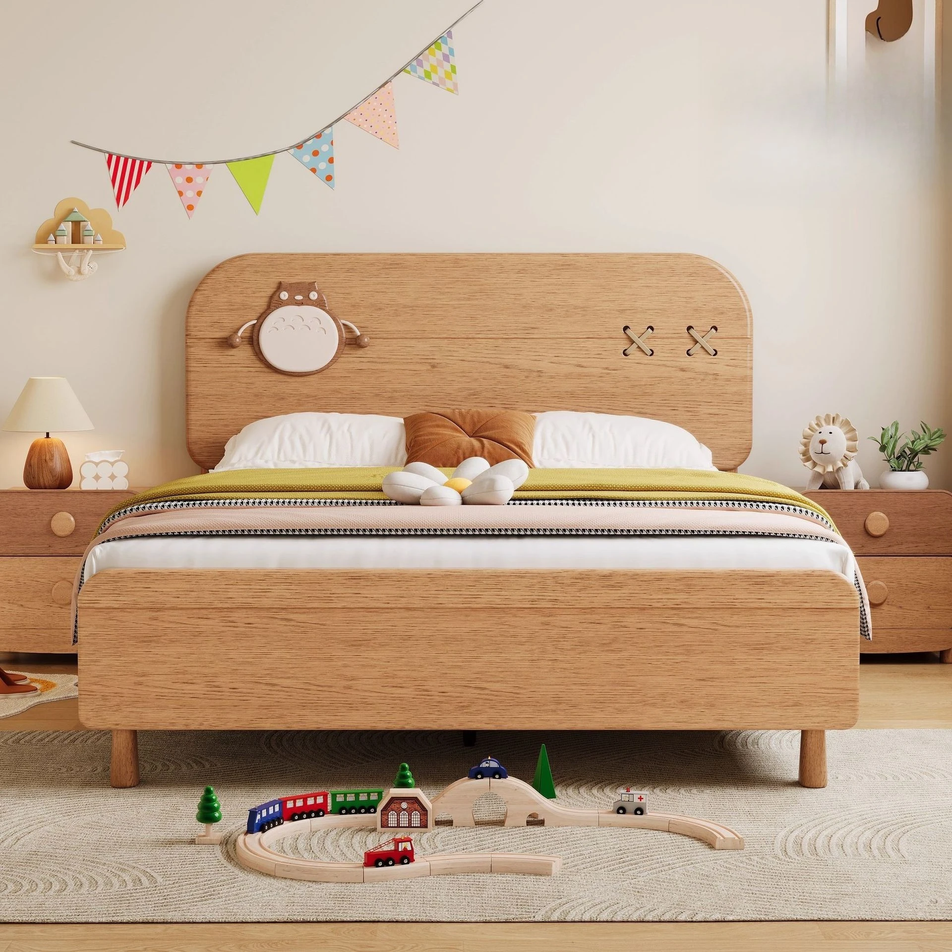 Boys and girls teenagers simple chinchilla red oak children's room 1.2 meters single bed