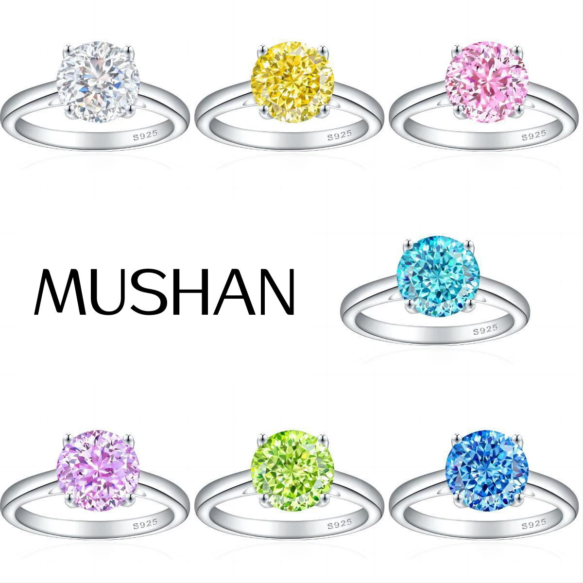 

MuShan Jewelry 925 Sterling Silver Ring Wedding Band HCD Gemstones Minimalist Style Statement Jewelry Women Rings Fine Jewelry