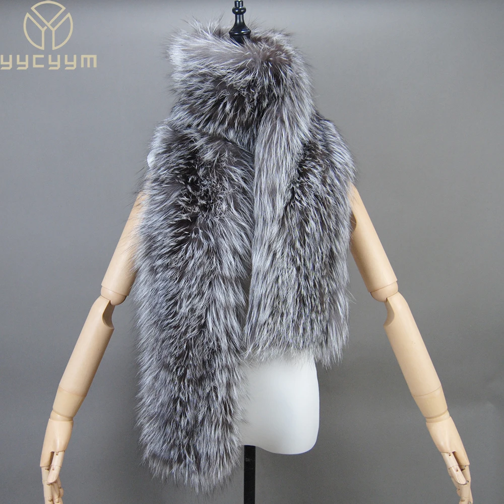 

Women’s Scarf Soft Knitted Lady Long Style Real Fox Fur Shawl Wrap Natural Fox Fur Ring Scarves Winter Warm Real Fox Fur Scarf