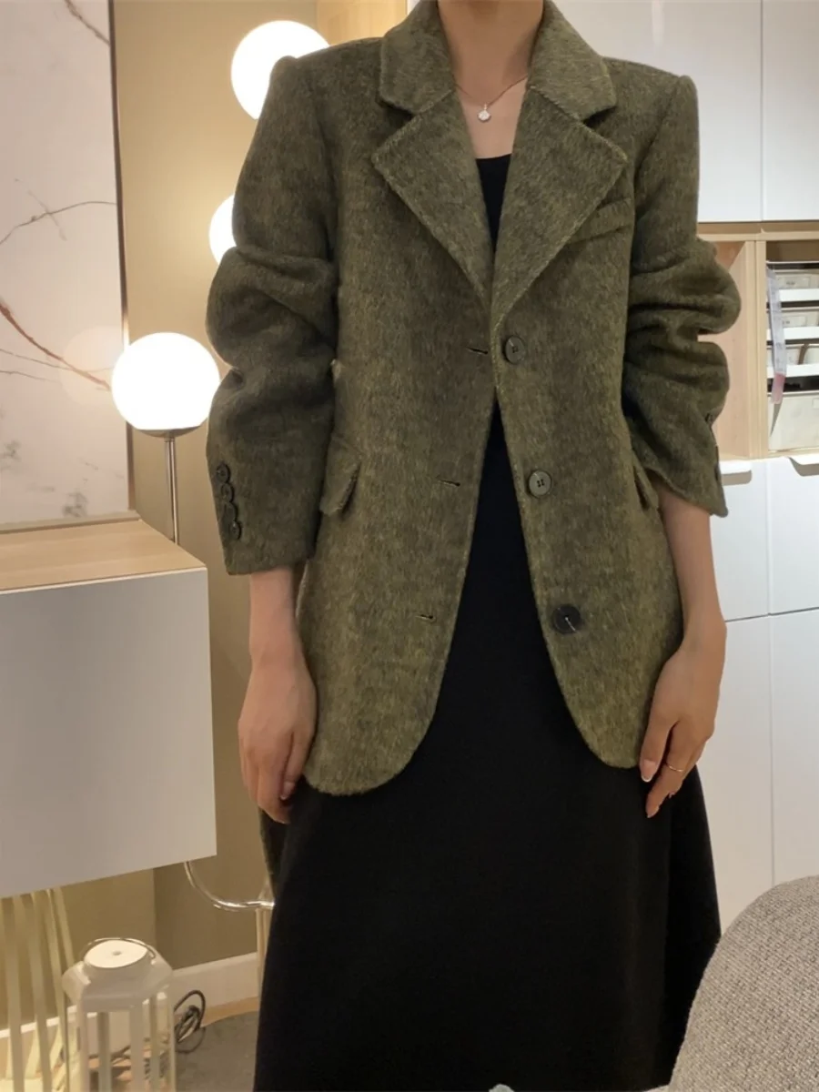 Dwustronny kaszmirowy płaszcz damski Krótki garnitur Płaszcze z wełny alpaki Zimowe damskie koreańskie płaszcze wełniane jednorzędowe z paskiem