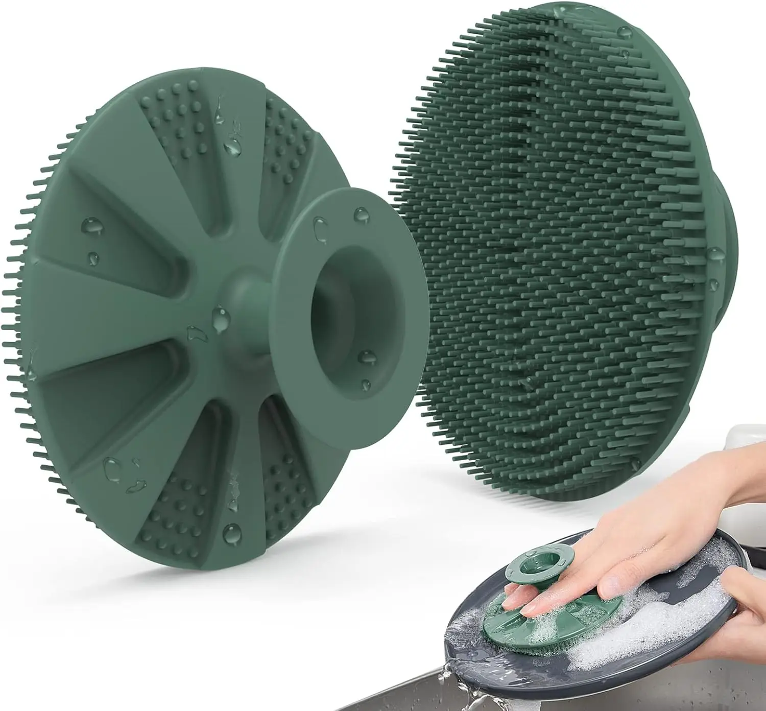 

Silicone Sponge, Non-Scratch Fruit , Long Lasting and ReusableScrubber, Suction Up for Hang, 1 Pack, Olive Green