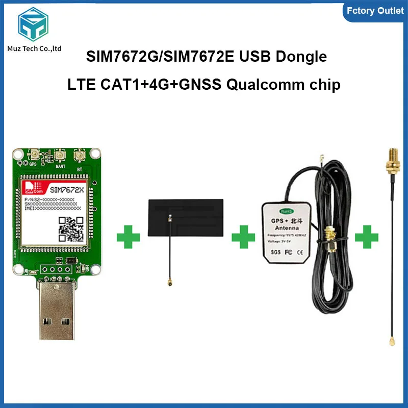 Original SIM7672G-MNGV SIM7672E-MNGV USB Dongle SIMCOM 4G+GNSS  LTE CAT1 Module Breakout Kit with FPC Antenna + GPS Antenna