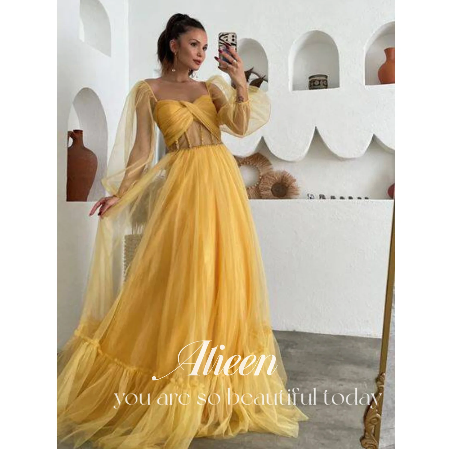 Ailee Suitable Dresses on Request Mesh New Evening Dresses 2023 Party Dress for Wedding Party Dress Women Elegant Luxury Robe