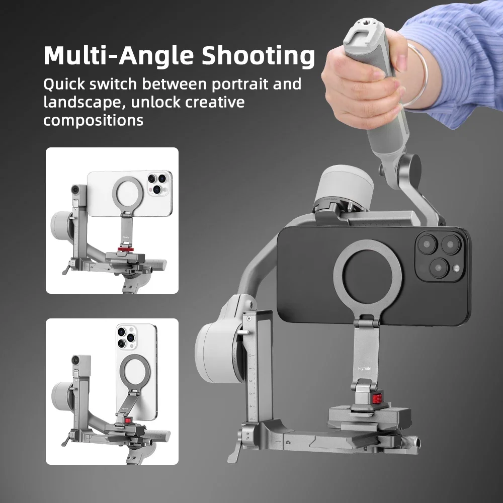 Flymile Adapter Bracket for DJI DJI RS 4 Mini Accessoise Phone Holder With Cold Shoe 1/4 Screw Hole Compatible with Magsafe