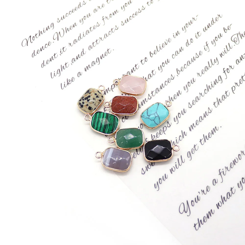 Spot Stone Electroplated Edge‑Wrapped Rectangle Faceted Single‑Hole Natural Stone Pendant DIY Necklace Jewelry Accessories