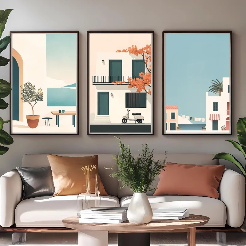 Multiple sizes 3pcs frameless Canvas Painting,3pcs Tuscan Art Posters of the Italian Coastal Mountains Vintage Travel Scenery Ca
