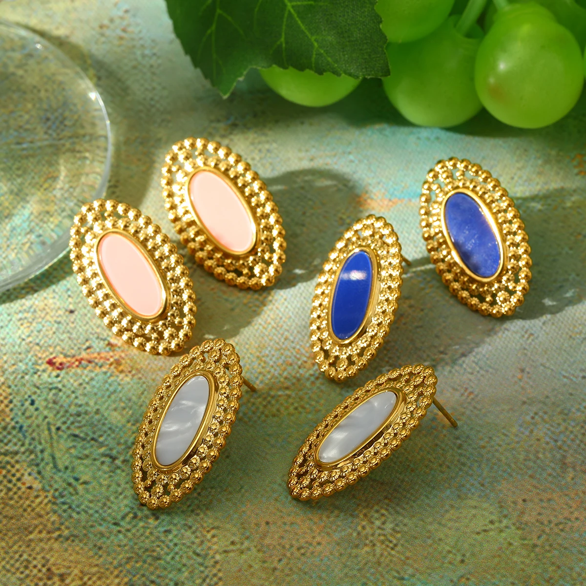 

Bohemia Style Women's Stud Earrings Fashion Jewelry 18K Gold Plated Stainless Steel Resin Geometric Handmade Earring Party Gifts