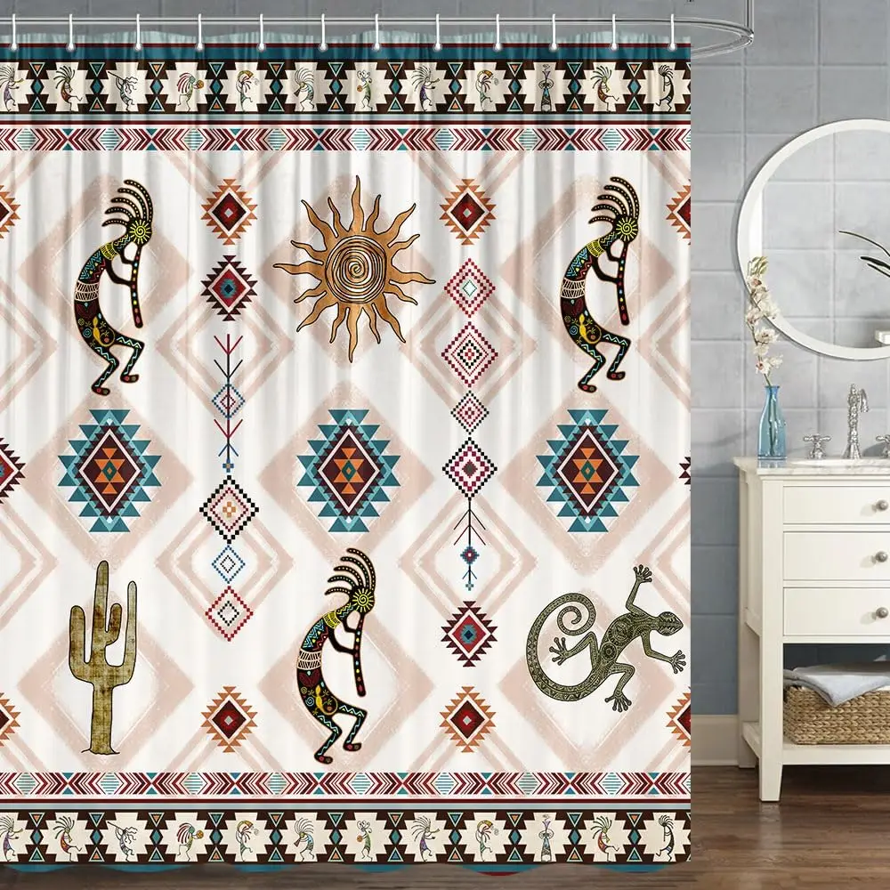 

Занавеска для душа JAWO Kokopelli, Юго-Западная индейская этническая племенная музыка, сельскохозяйственная древняя занавеска для душа с крючками, 72X7