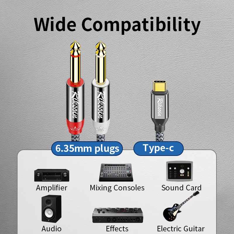 Cable de audio USB tipo C a doble TS de 6,35 mm, cable divisor en Y estéreo de 1/4 de pulgada para teléfono celular, tableta, computadora portátil, amplificador, mezclador