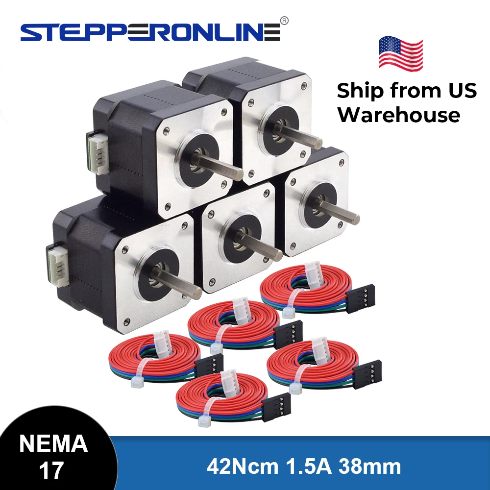 STEPPERONLINE Nema 17 Stepper Motor 42Ncm(60oz.in) 42x38mm 1.5A 1.8deg 4 Wires with 1m Cable and Connector for 3D Printer XYZ