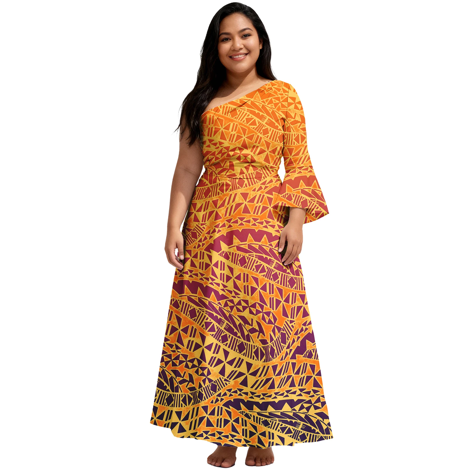 

Женская одежда на заказ, самоанское длинное женское платье с расклешенными рукавами, гавайские платья больших размеров Aloha, платье с дизайном полинезийского острова