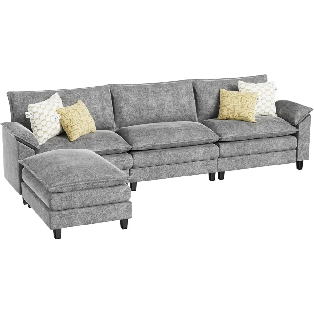 

Modular fabric reversible L-shaped 3-seater combination sofa with footstool, used in living rooms and apartments