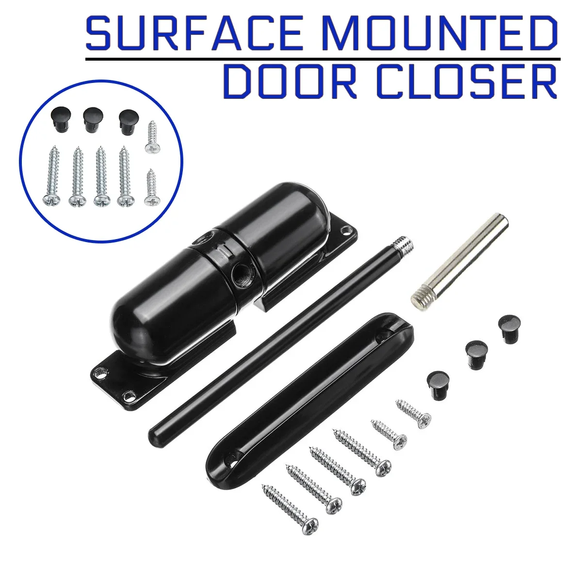 Black Adjustable Door Closer Door Closer Gate Surface Mounted Outdoor Spring Elastic Loaded