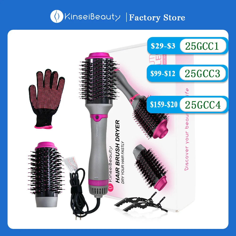 Kinseibeauty 4 In 1 Hair Dryer Brush Hot Air Hair Styling Brush Negative Iron Generator Curling Combair Straight hair comb